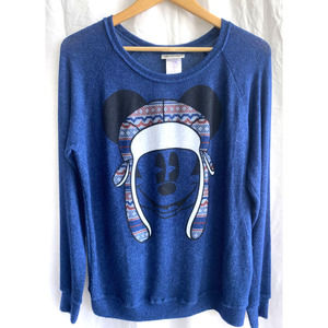 DISNEY Parks Mickey Mouse Winter Holiday Christmas Sweater Blue Size S